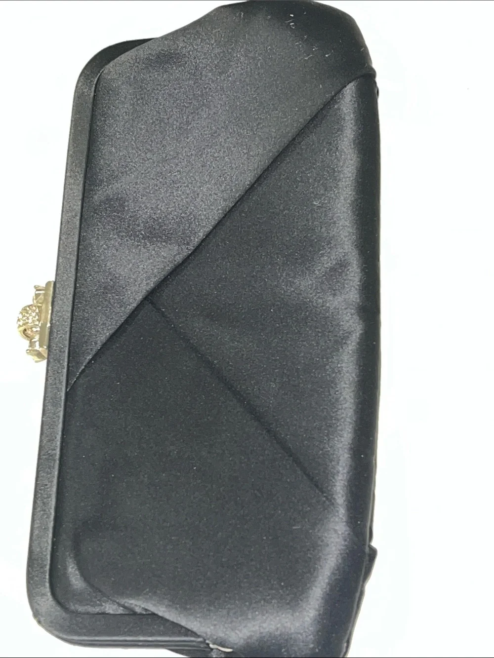 Saks Fifth Avenue Black Satin Jeweled Clasp Evening Clutch / Crossbody